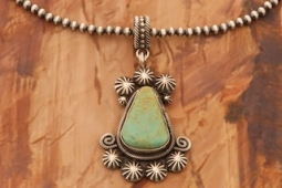 Genuine Manassa Turquoise Pendant and Navajo Pearls Necklace Set